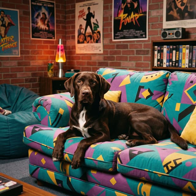 Dog Bathroom Art - 90s Sitcom style portrait