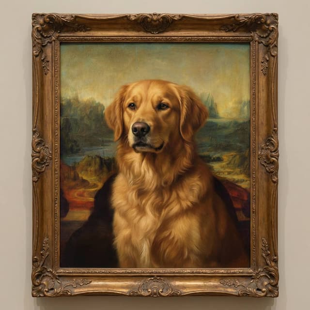 Black and White Dog Clip Art - Mona Lisa style portrait