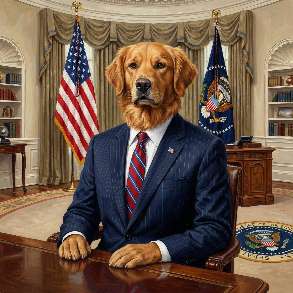 AI Dog Art From Your Photo - Presidential style dog portrait