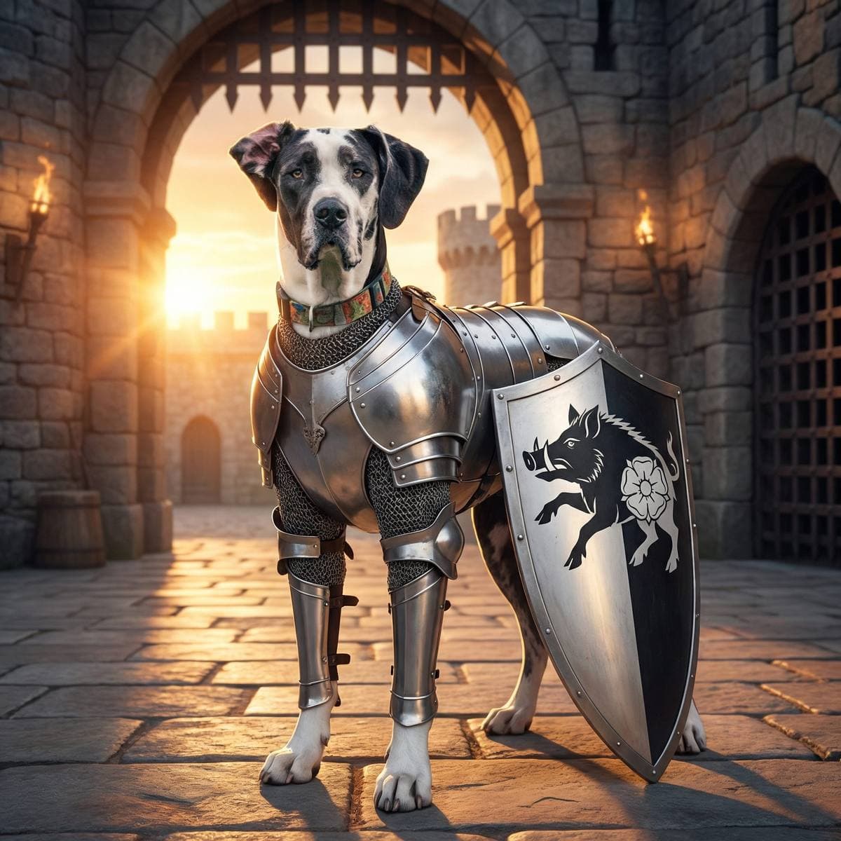 Dog Tag Clip Art and Custom Dog Portraits - Medieval Knight style dog portrait