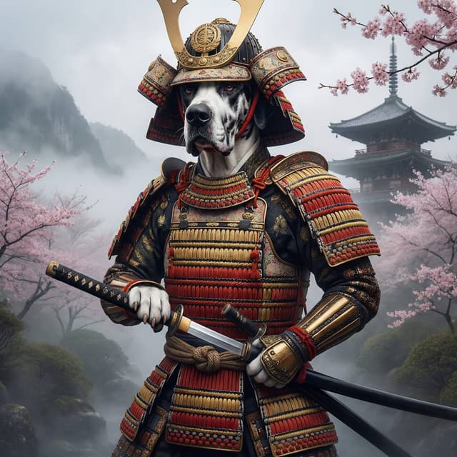 Dog Silhouette Clip Art - Samurai style portrait