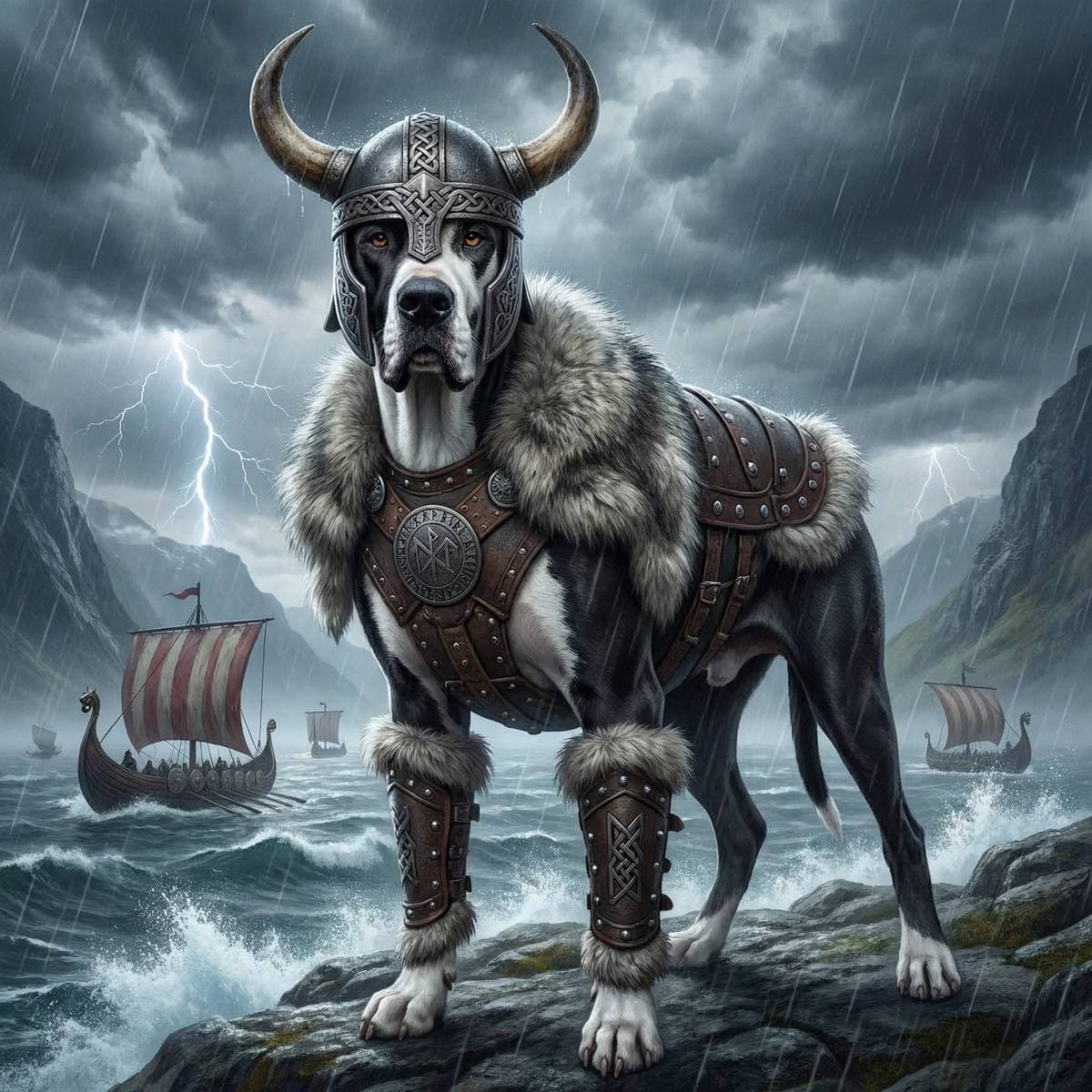 Dog Walking Clip Art and Action Dog Portraits - Viking Warrior style dog portrait