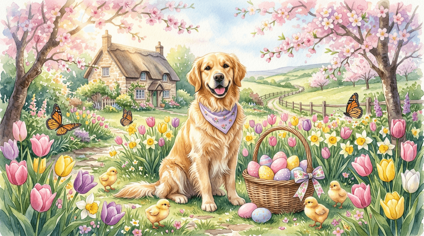 Easter Dog Portraits - Easter Garden style dog portrait
