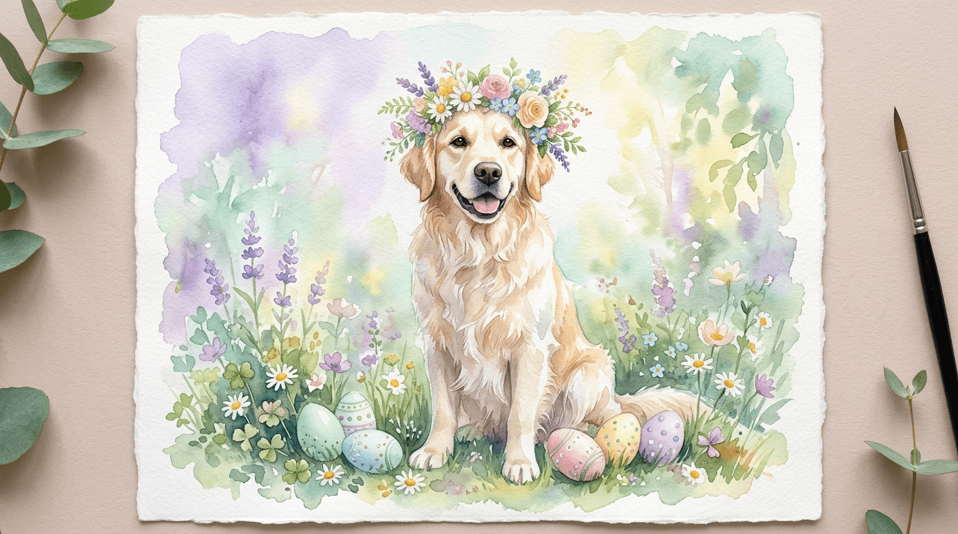 Easter Dog Portraits - Easter Watercolor style dog portrait